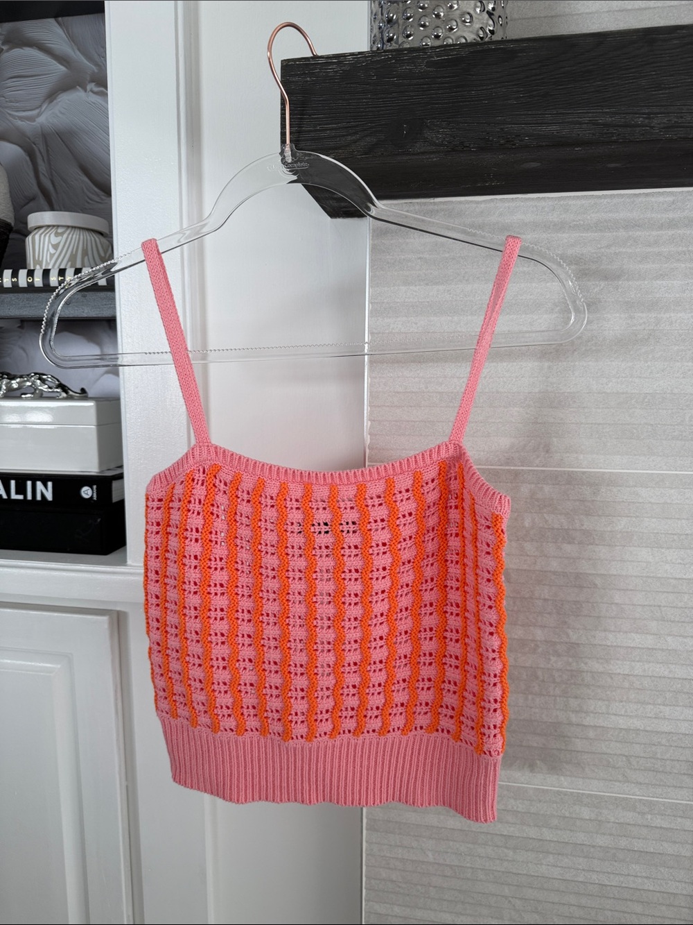 Vici Pink and Orange Crochet Knit Cami